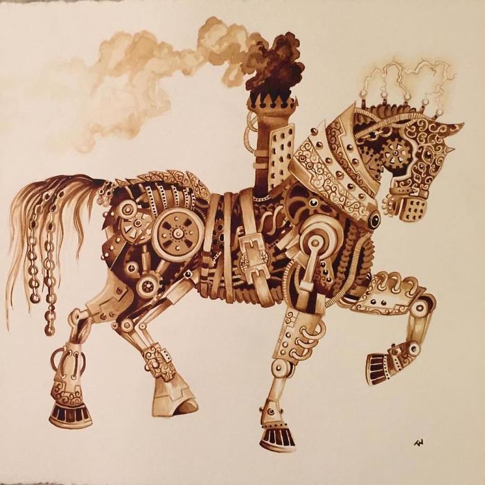 It Took Me Many Hours To “Paint” Steampunk Art Using Real Coffee It Took Me Many Hours To “Paint” Steampunk Art Using Real Coffee