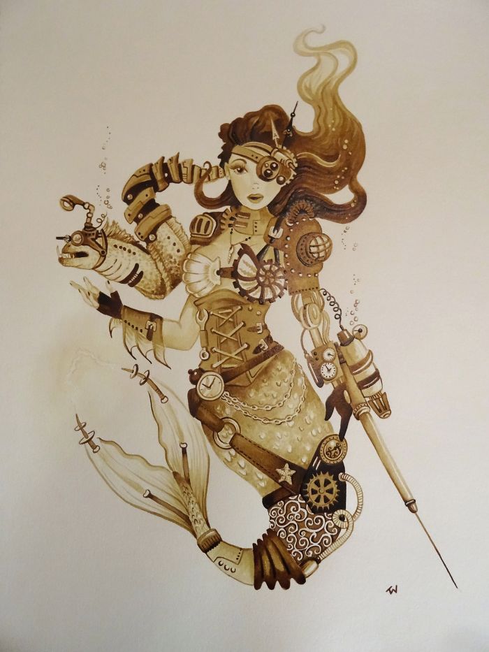 It Took Me Many Hours To “Paint” Steampunk Art Using Real Coffee It Took Me Many Hours To “Paint” Steampunk Art Using Real Coffee