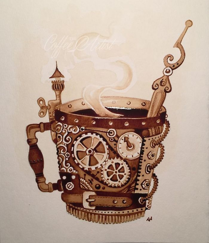 It Took Me Many Hours To “Paint” Steampunk Art Using Real Coffee It Took Me Many Hours To “Paint” Steampunk Art Using Real Coffee