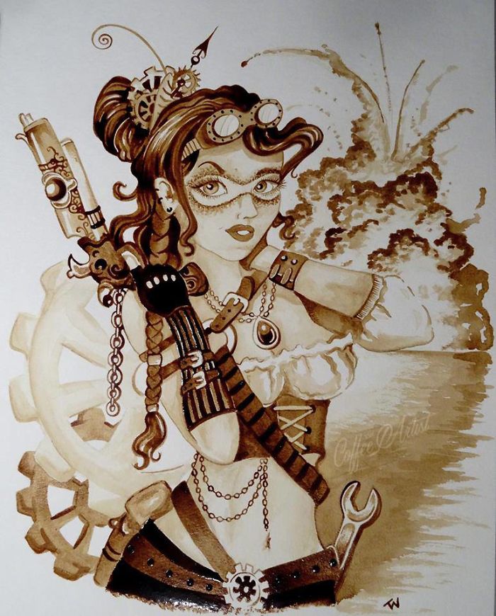 It Took Me Many Hours To “Paint” Steampunk Art Using Real Coffee It Took Me Many Hours To “Paint” Steampunk Art Using Real Coffee