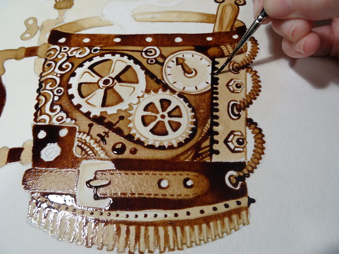 It Took Me Many Hours To “Paint” Steampunk Art Using Real Coffee It Took Me Many Hours To “Paint” Steampunk Art Using Real Coffee