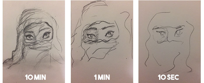 Speed Drawing Challenge Asks Artists To Sketch In 10 Mins, 1 Min, And 10 Secs