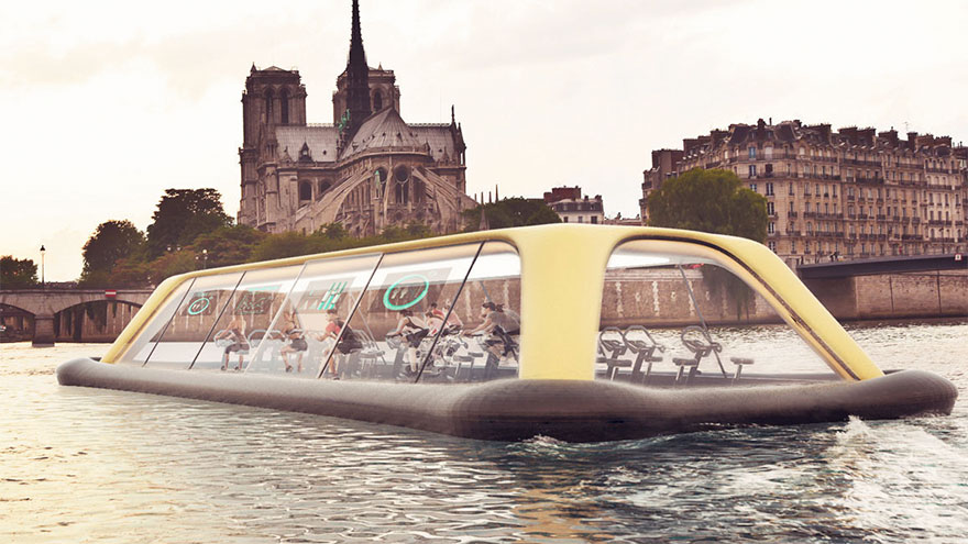 Floating Gym In Paris Uses Human Energy To Sail Down The Seine River Floating Gym In Paris Uses Human Energy To Sail Down The Seine River