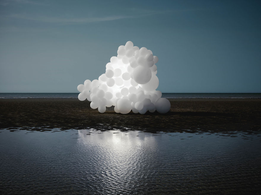 White Balloons Invade Various Places In Surreal Installations By Charles Pétillon