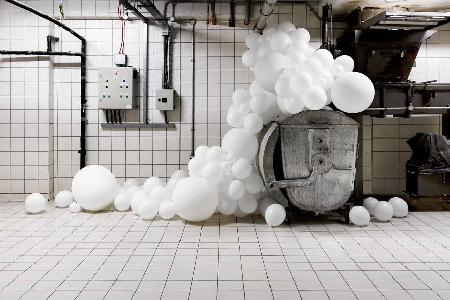 White Balloons Invade Various Places In Surreal Installations By Charles Pétillon