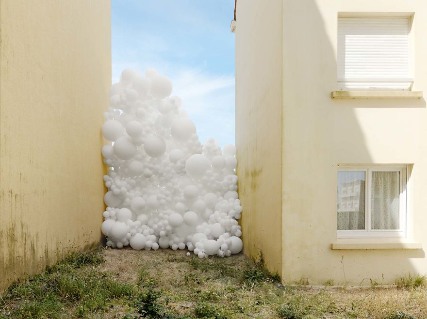 White Balloons Invade Various Places In Surreal Installations By Charles Pétillon