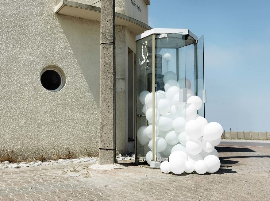 White Balloons Invade Various Places In Surreal Installations By Charles Pétillon