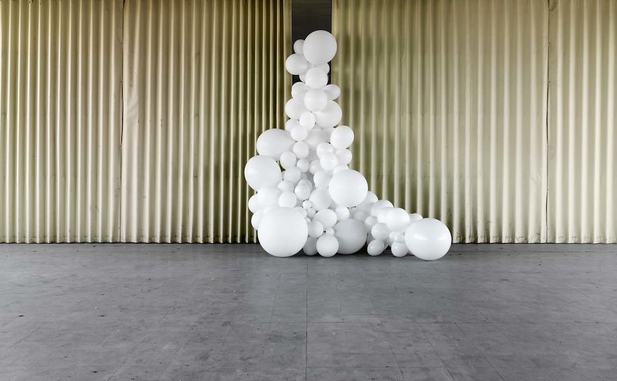 White Balloons Invade Various Places In Surreal Installations By Charles Pétillon