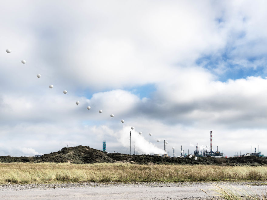 White Balloons Invade Various Places In Surreal Installations By Charles Pétillon