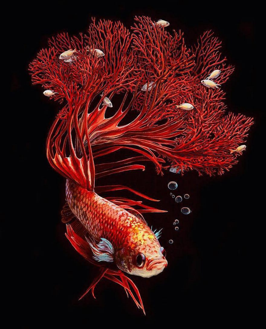 Hyperrealistic Paintings Of Fish Merged With Their Surroundings By Lisa Ericson