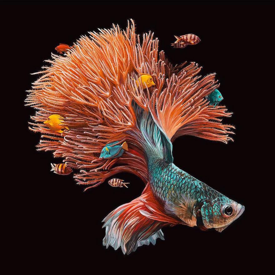 Hyperrealistic Paintings Of Fish Merged With Their Surroundings By Lisa Ericson