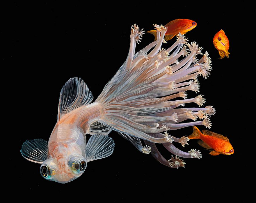 Hyperrealistic Paintings Of Fish Merged With Their Surroundings By Lisa Ericson