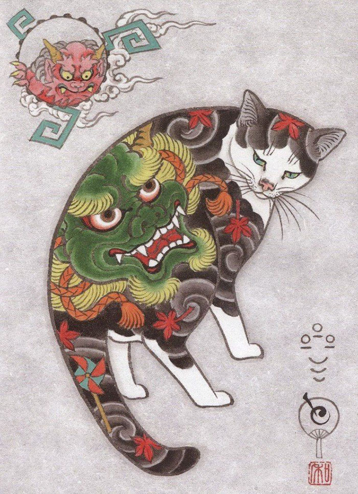 Cats Tattooing Each Other In Surreal Japanese Ink Wash Paintings