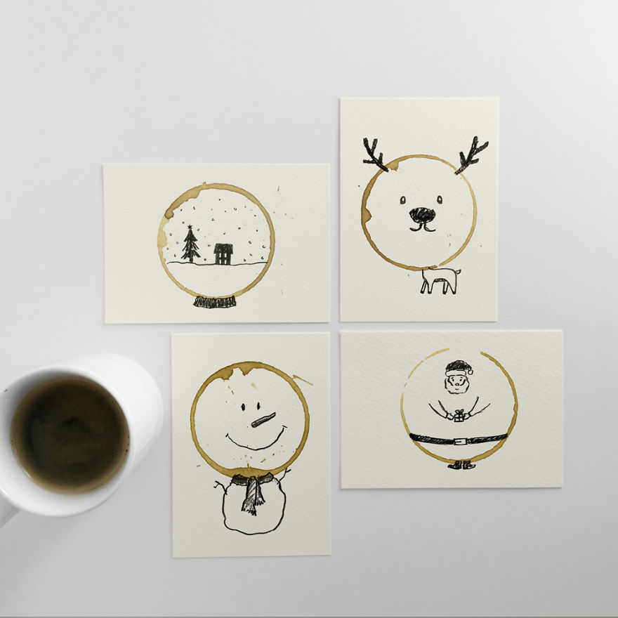 These Christmas Cards Are Completed Only After You Add Coffee To Them These Christmas Cards Are Completed Only After You Add Coffee To Them