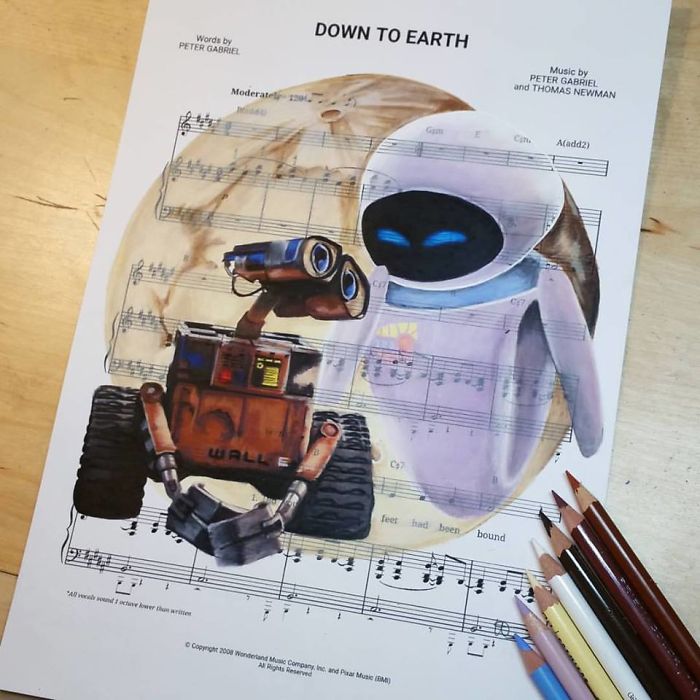 I Draw Scenes From Famous Animated Movies On Music Sheets Of Their Theme Songs I Draw Scenes From Famous Animated Movies On Music Sheets Of Their Theme Songs