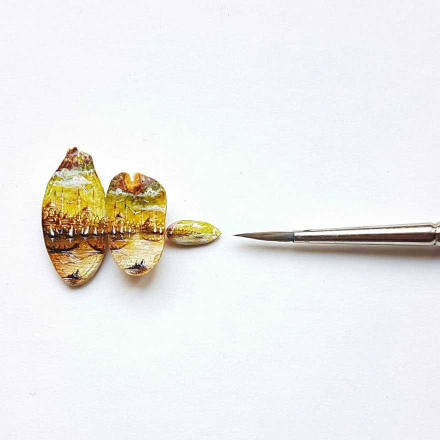 Turkish Artist Paints Unbelievably Tiny Paintings Onto Small Objects Turkish Artist Paints Unbelievably Tiny Paintings Onto Small Objects