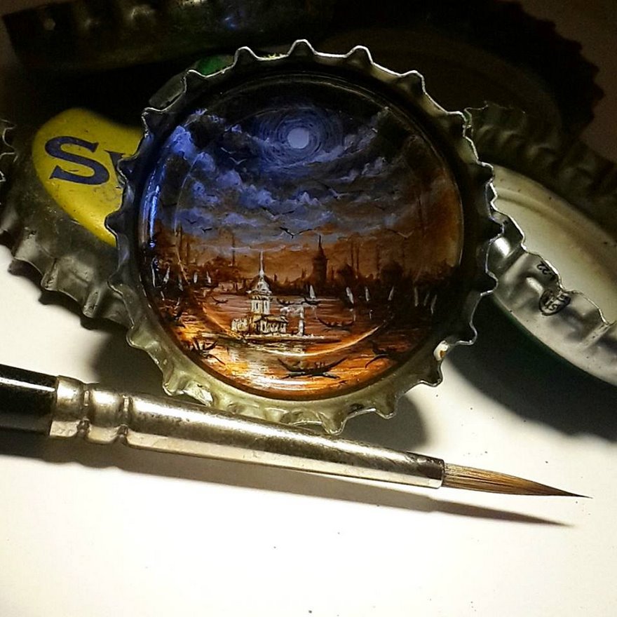 Turkish Artist Paints Unbelievably Tiny Paintings Onto Small Objects Turkish Artist Paints Unbelievably Tiny Paintings Onto Small Objects