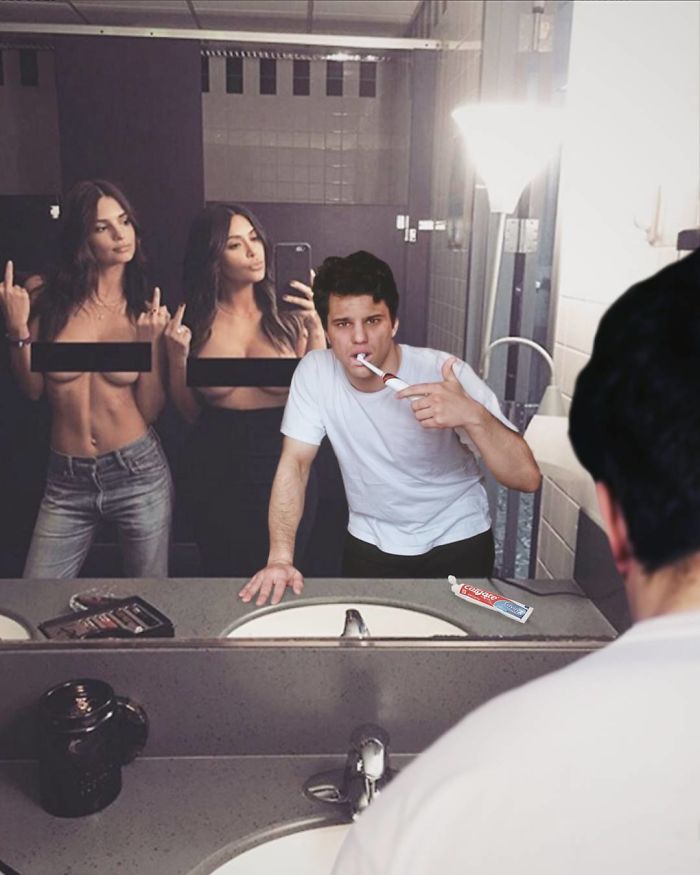 Guy Photoshops Himself Into Daily Lives Of Celebrities, Hates Every Second Of It (36 Pics)