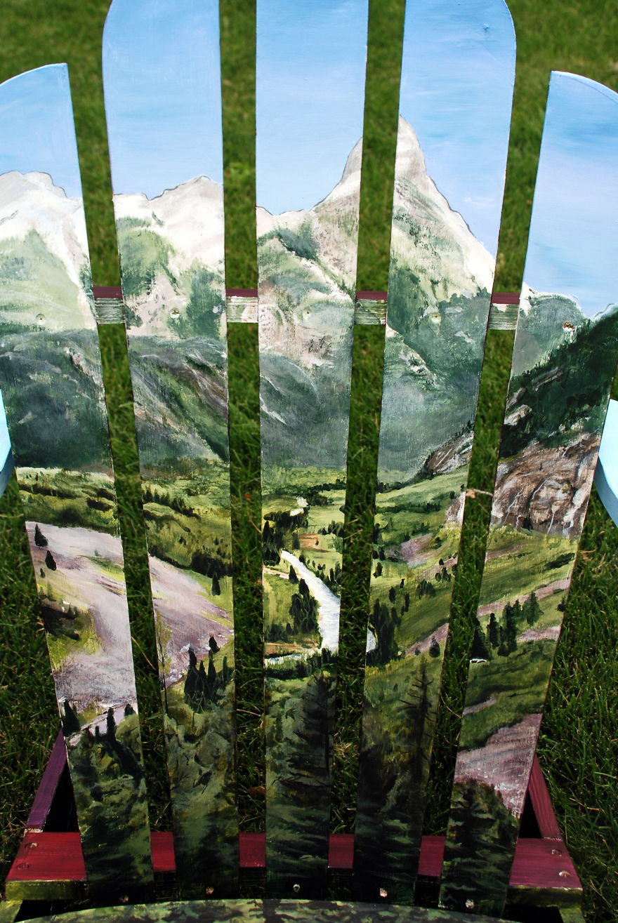 I Paint Vibrant Landscapes On Boring Patio Chairs I Paint Vibrant Landscapes On Boring Patio Chairs