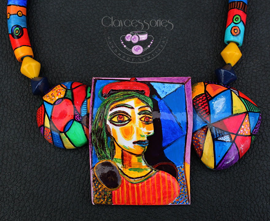 Girl With The Red Beret Necklace, Featuring The Art Of Pablo Picasso