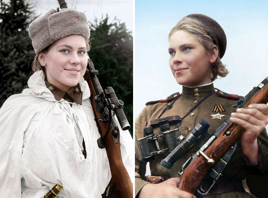 Colourised Pics Of Russia’s Female Snipers Who Terrorised Nazis, Including “Lady Death” With 309 Kills Colourised Pics Of Russia’s Female Snipers Who Terrorised Nazis, Including “Lady Death” With 309 Kills