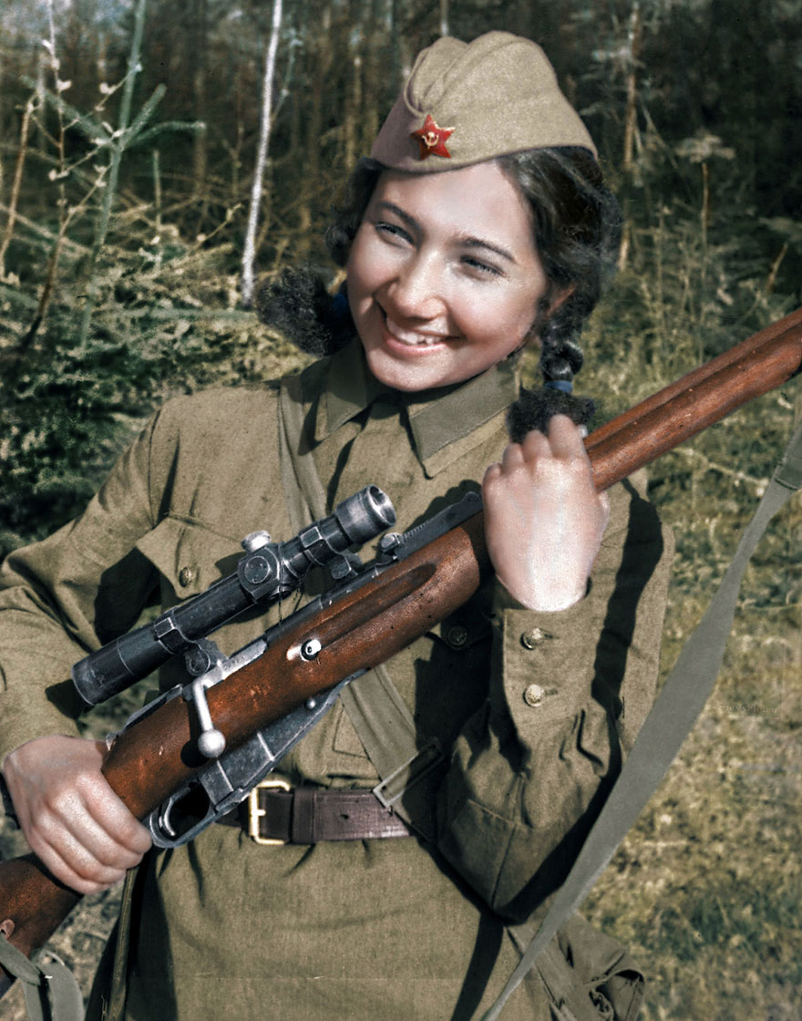 Colourised Pics Of Russia’s Female Snipers Who Terrorised Nazis, Including “Lady Death” With 309 Kills Colourised Pics Of Russia’s Female Snipers Who Terrorised Nazis, Including “Lady Death” With 309 Kills