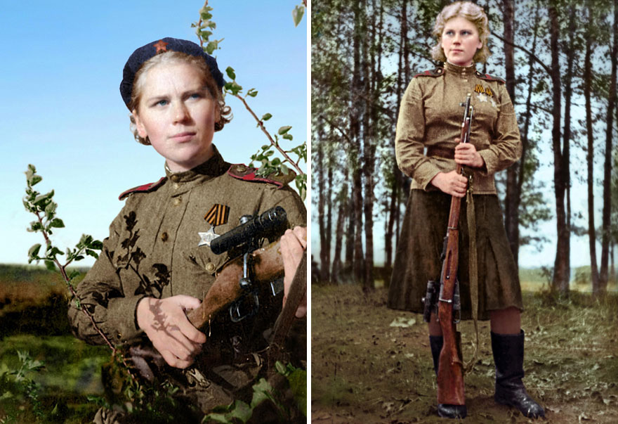 Colourised Pics Of Russia’s Female Snipers Who Terrorised Nazis, Including &#8220;Lady Death&#8221; With 309 Kills