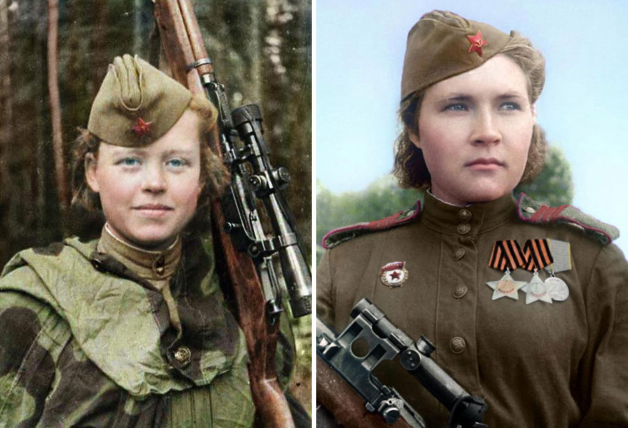 Colourised Pics Of Russia’s Female Snipers Who Terrorised Nazis, Including “Lady Death” With 309 Kills Colourised Pics Of Russia’s Female Snipers Who Terrorised Nazis, Including “Lady Death” With 309 Kills