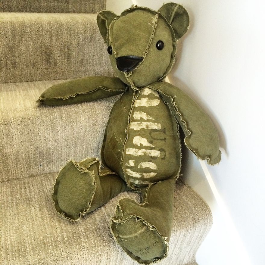 I Turned A Vintage Army Duffle Into A Huggable Teddy Bear