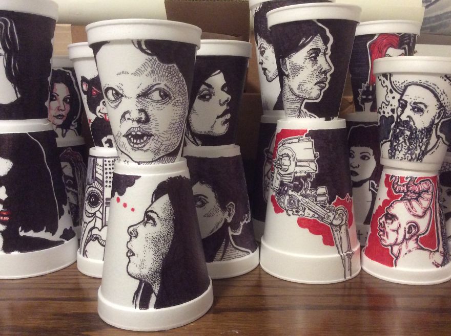 Battled Boredom By Drawing On Some More Cups