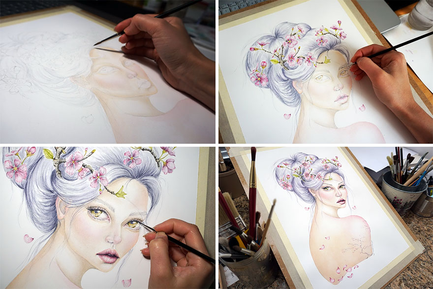 “Sakura” Painting For My Ongoing Project “Seasons In Your Hair” “Sakura” Painting For My Ongoing Project “Seasons In Your Hair”