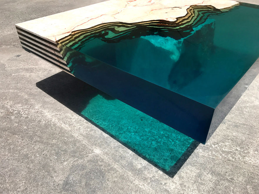 Aquatic Coffee Tables That I Make By Merging Natural Stone And Resin Aquatic Coffee Tables That I Make By Merging Natural Stone And Resin