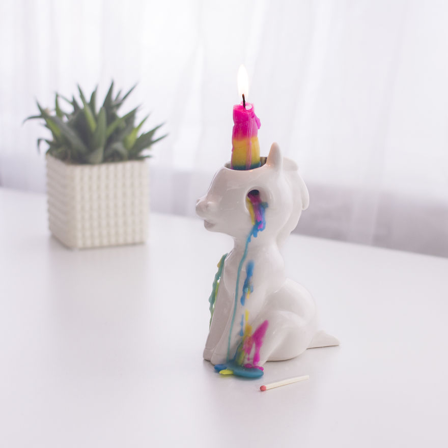 This Unicorn Candle Cries Waxy, Colourful Tears When You Light It