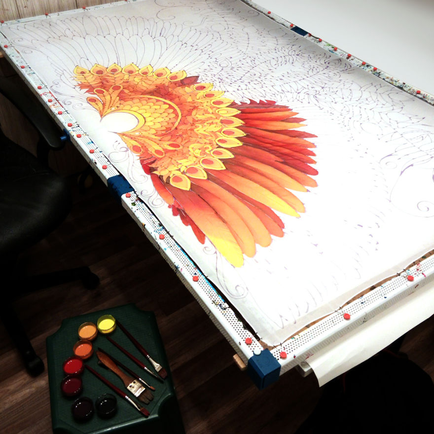 I Hand-Painted This Silk Scarf That Will Give You Firebird Wings