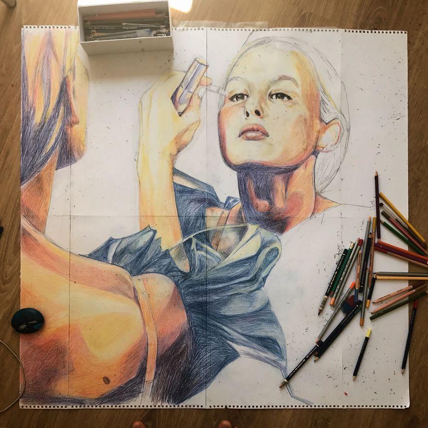 I Made Another Portrait Of My Friend With A Ball Pen And Coloured Pencils I Made Another Portrait Of My Friend With A Ball Pen And Coloured Pencils