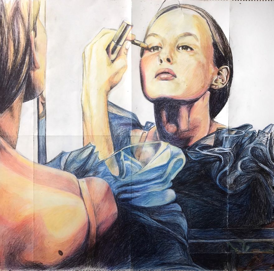 I Made Another Portrait Of My Friend With A Ball Pen And Coloured Pencils I Made Another Portrait Of My Friend With A Ball Pen And Coloured Pencils