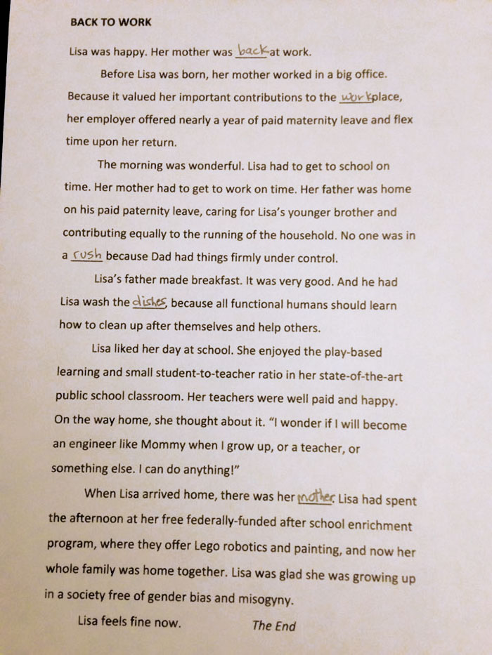 Mom Gets Shocked After Seeing Her 6-Year-Old Daughter&#8217;s Sexist Homework, Rewrites It And Goes Viral