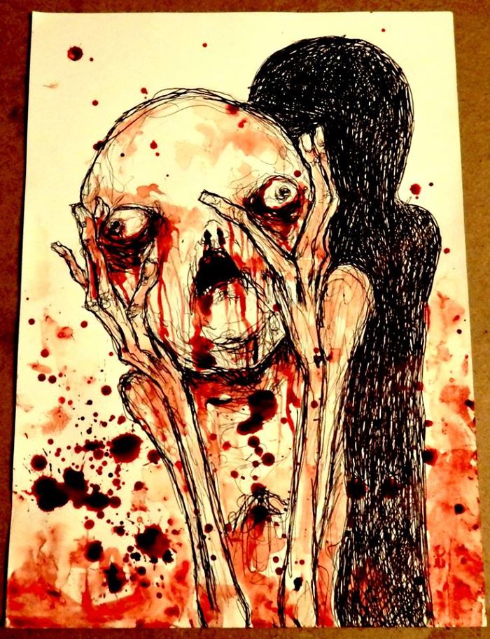 Artist Paints Nightmares With His Own Blood
