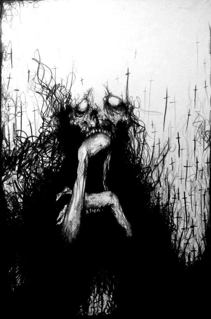 Artist Paints Nightmares With His Own Blood