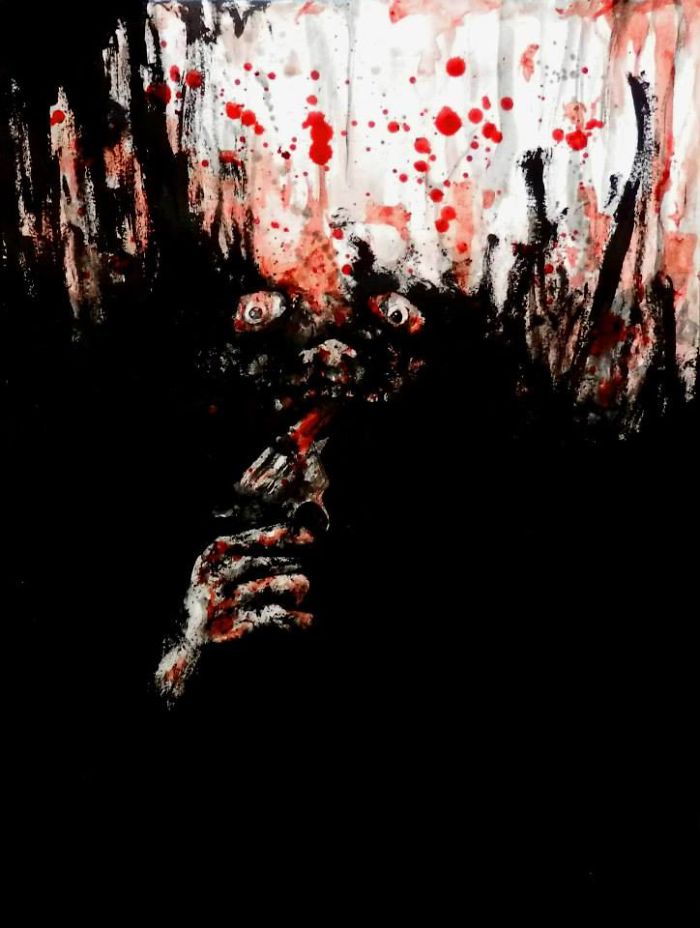Artist Paints Nightmares With His Own Blood