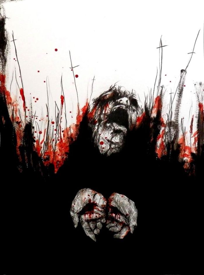 Artist Paints Nightmares With His Own Blood