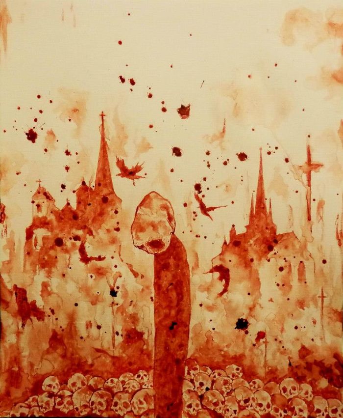 Artist Paints Nightmares With His Own Blood