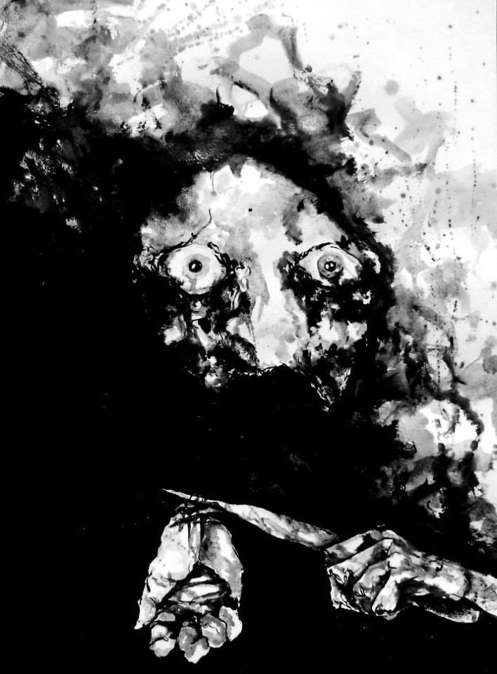 Artist Paints Nightmares With His Own Blood