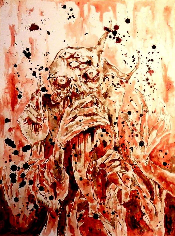 Artist Paints Nightmares With His Own Blood