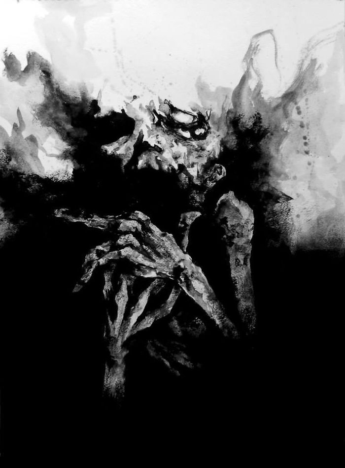 Artist Paints Nightmares With His Own Blood