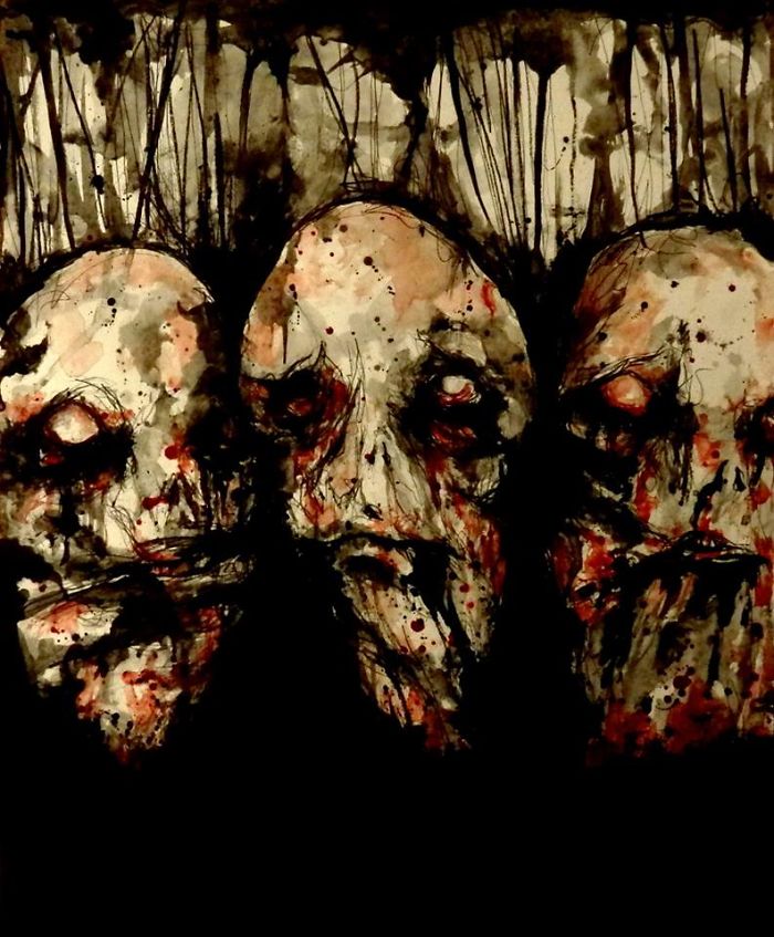 Artist Paints Nightmares With His Own Blood