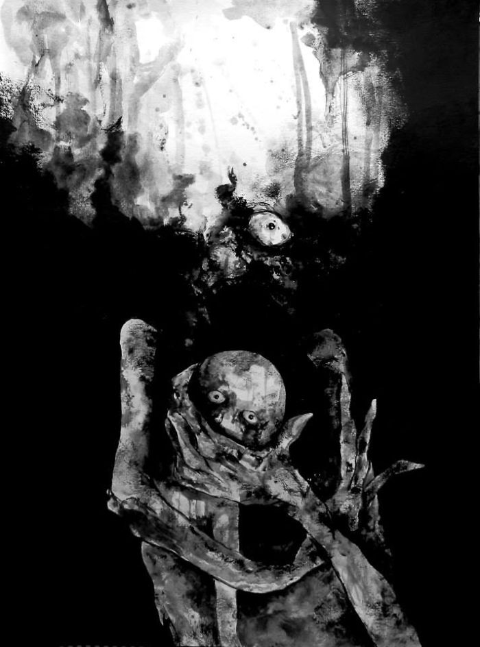 Artist Paints Nightmares With His Own Blood