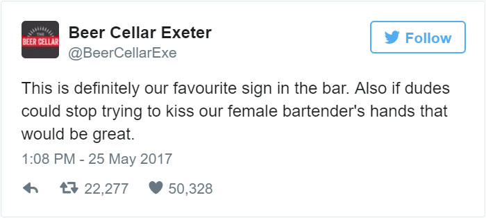 Bar Puts Up A Brilliant Sign To Stop Female Workers From Being Harassed