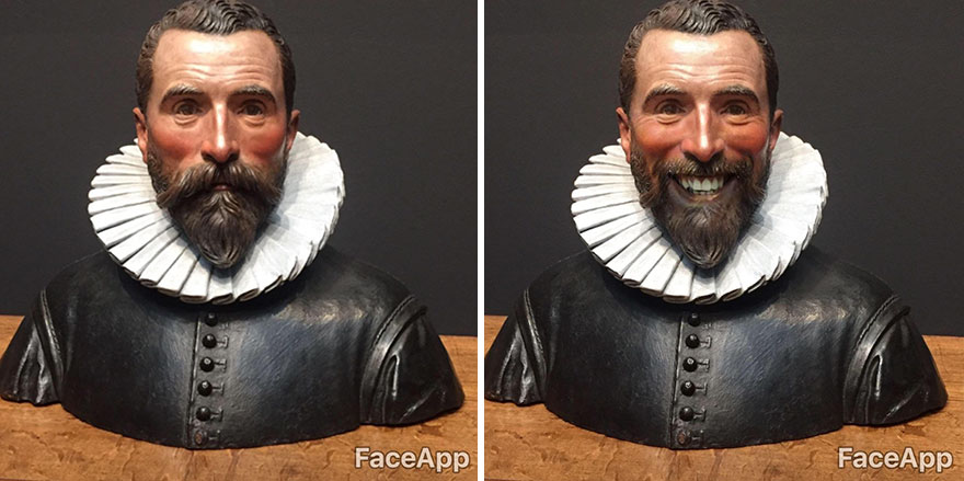 Guy Visits Museum But Finds Classical Art Characters Too Serious, Uses FaceApp To Make Them Smile