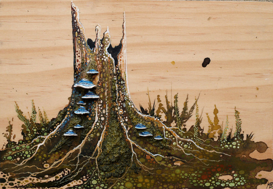 I Create Watercolor Paintings On Wood To Show My Love For Nature